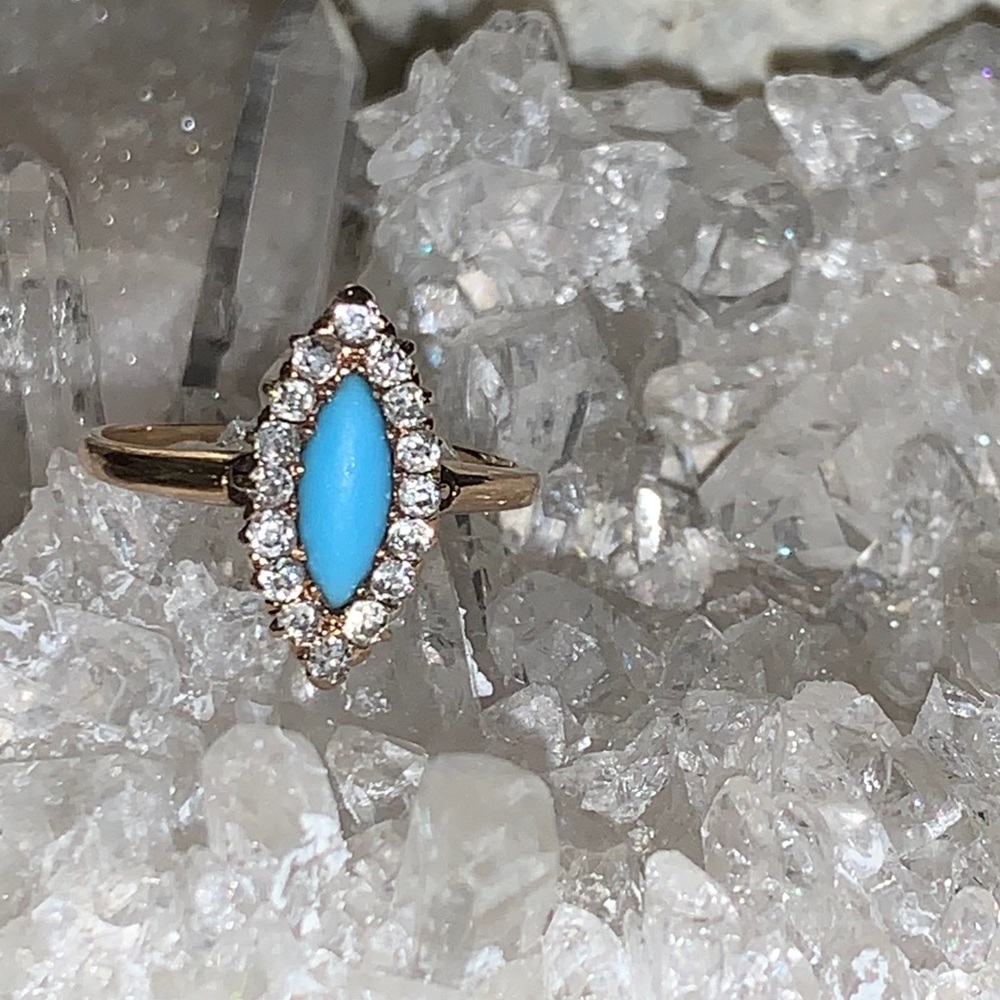 Antique/vintage Turquoise and Diamond navette